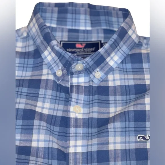 VINEYARD VINES boys plaid dress whale shirt teen size 16 -mint